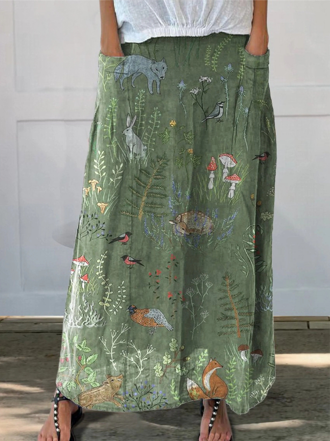 Woodland And Animals Pattern Printed Women's Pocket Skirt