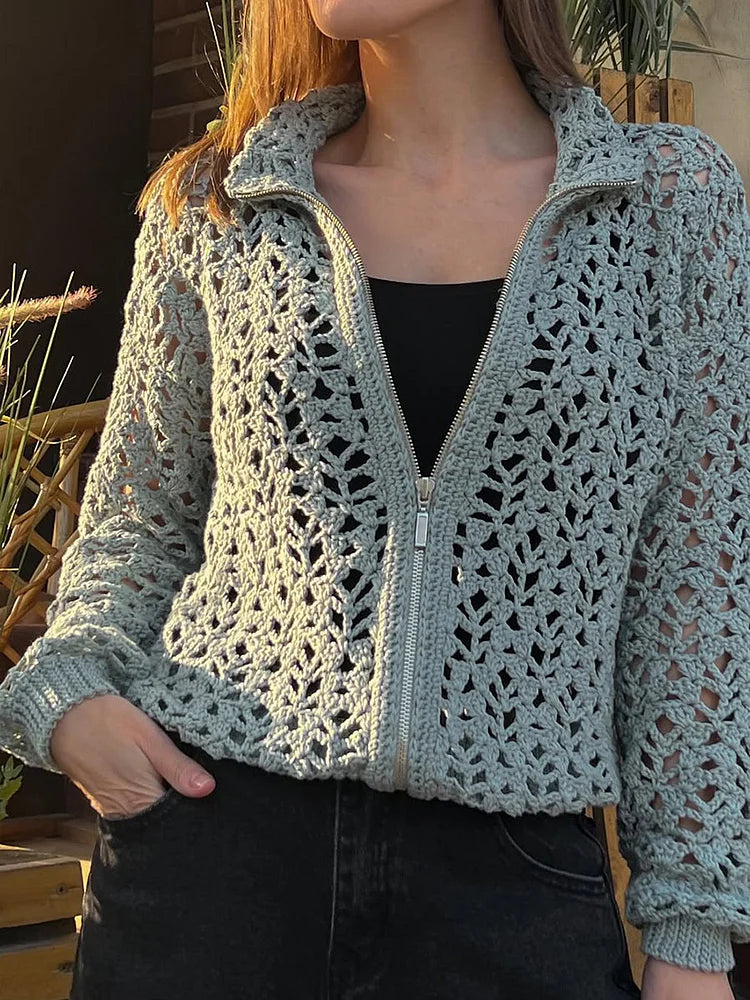 Vintage Crochet Openwork Zipper Sweater