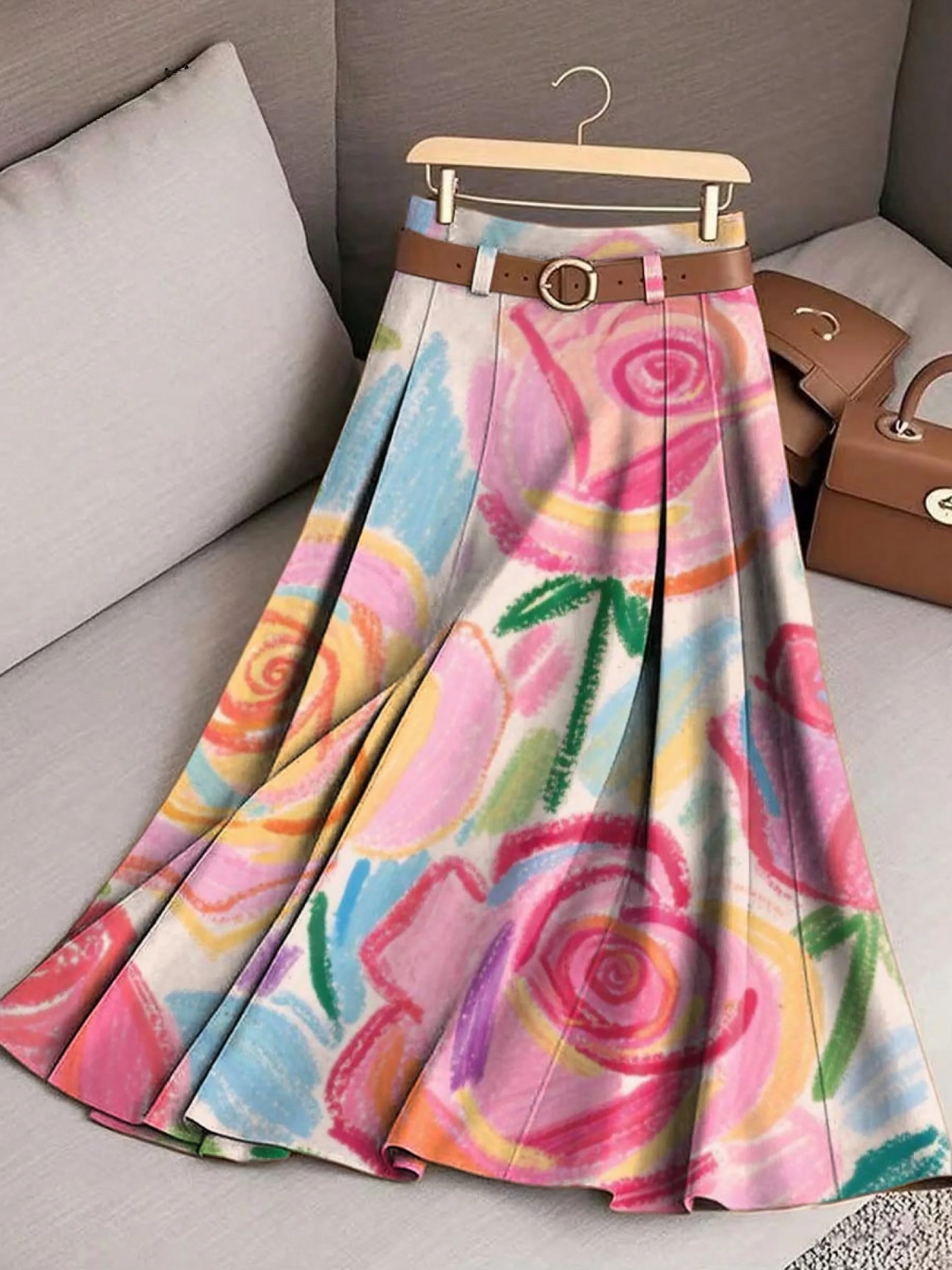 Women's Floral Art Print Casual Cotton Skirt