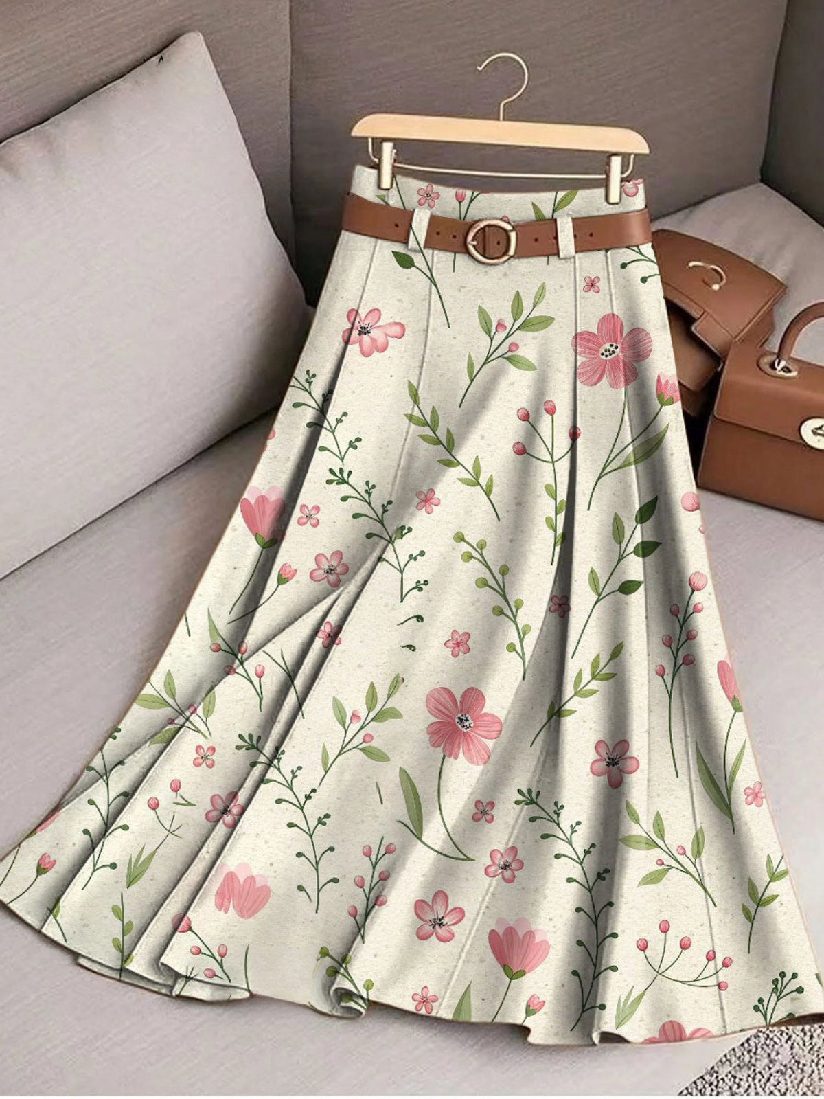 Women's Vintage Flower Art Print Cotton Skirt