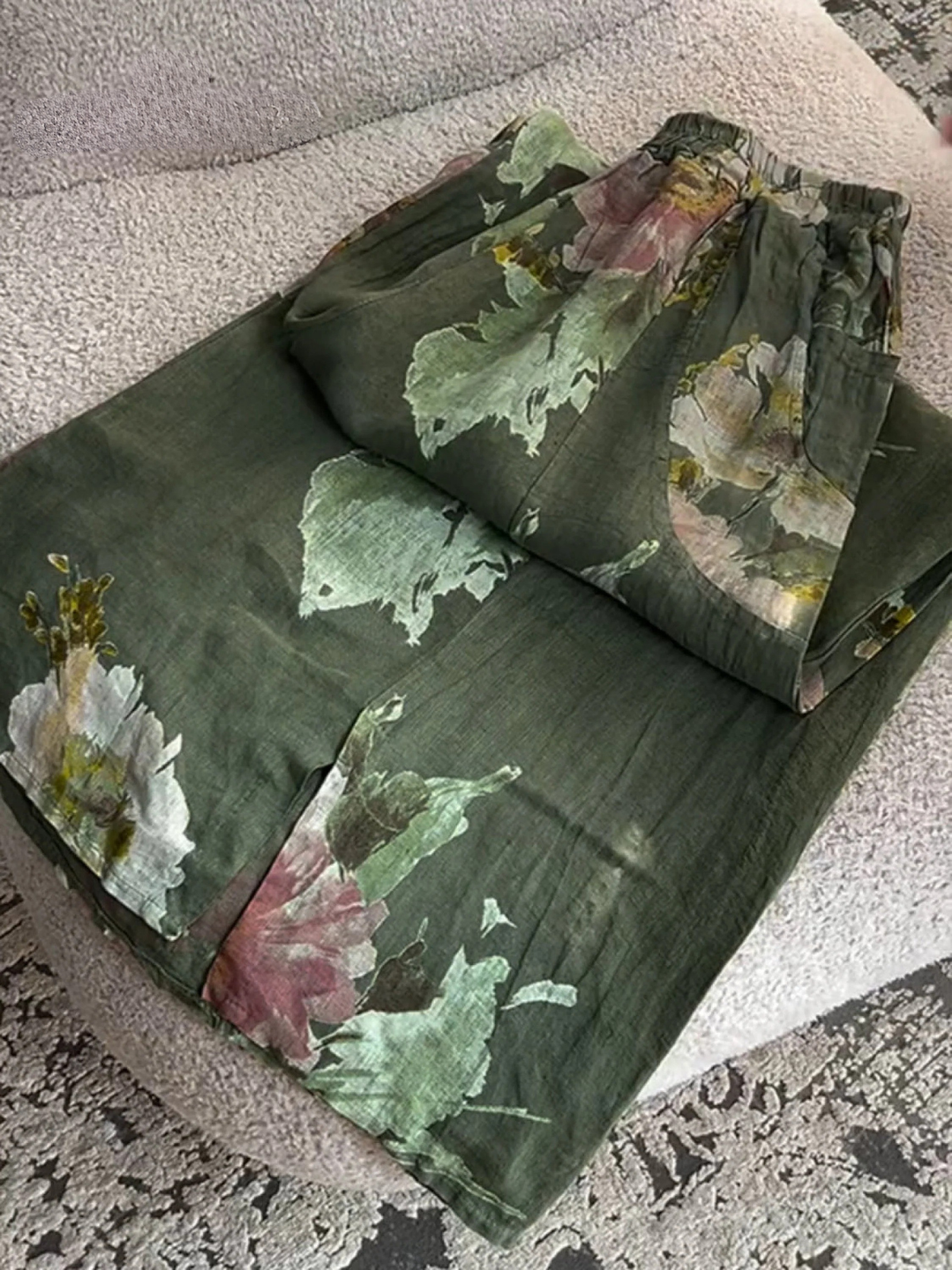 Women's Vintage Floral Print Casual Cotton and Linen Pants