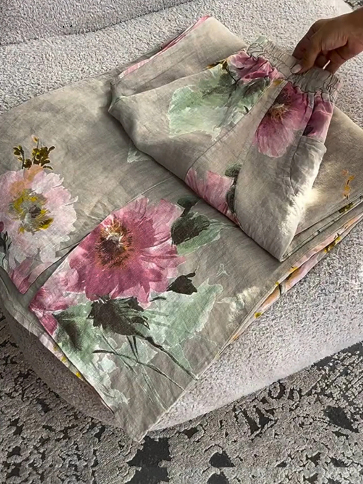 Women's Vintage Floral Print Casual Cotton and Linen Pants