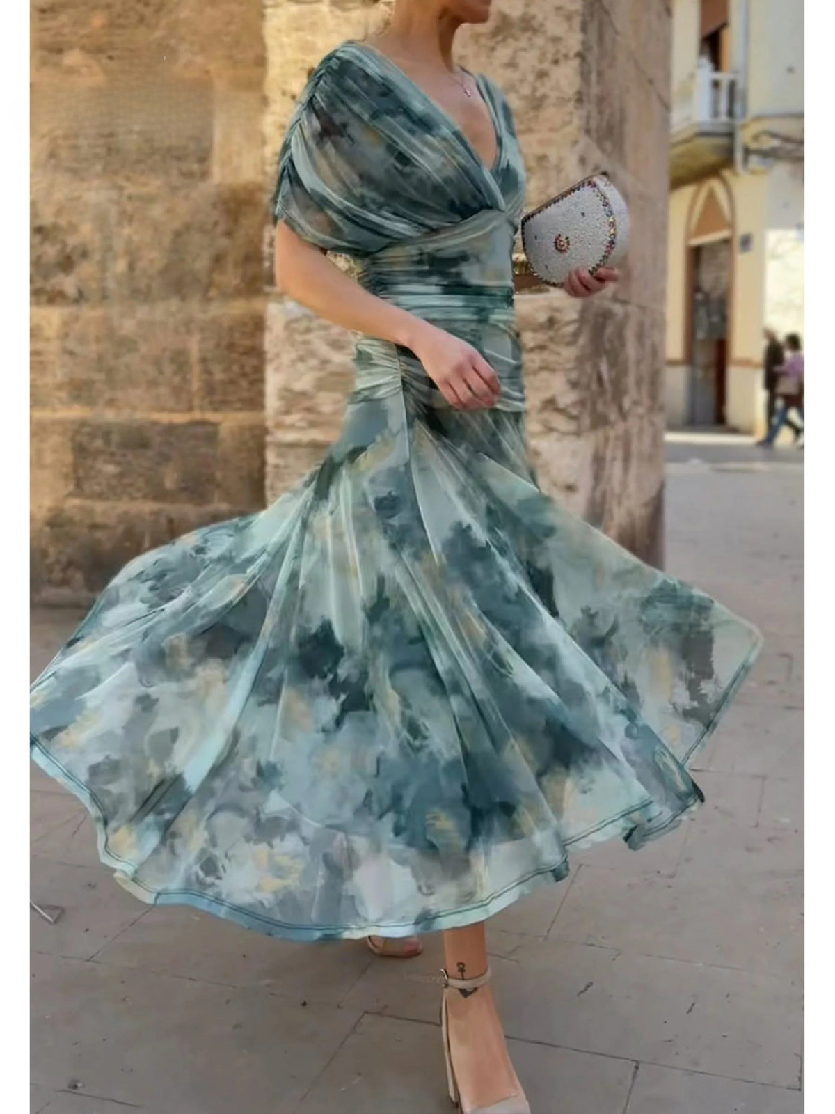 Women's Elegant Floral Print Corset Dress