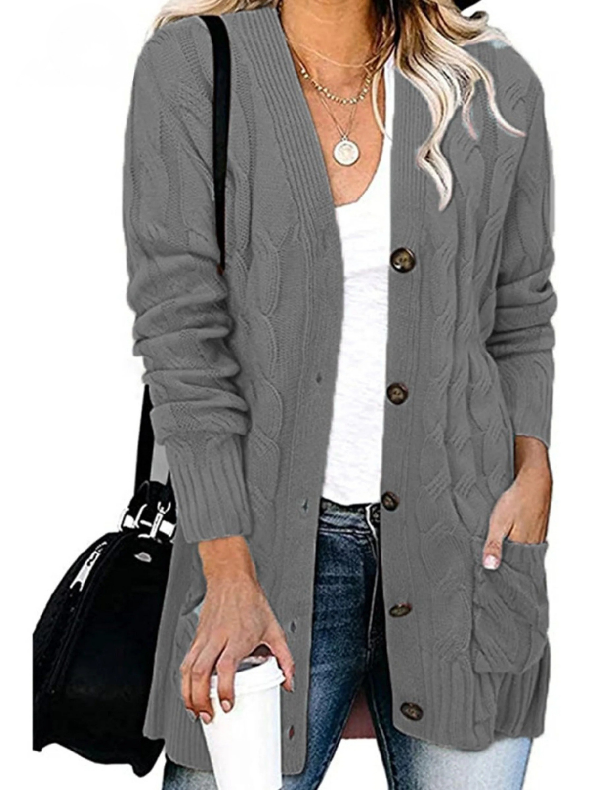 Loose Twist-button Jacket and Casual Knitted Cardigan