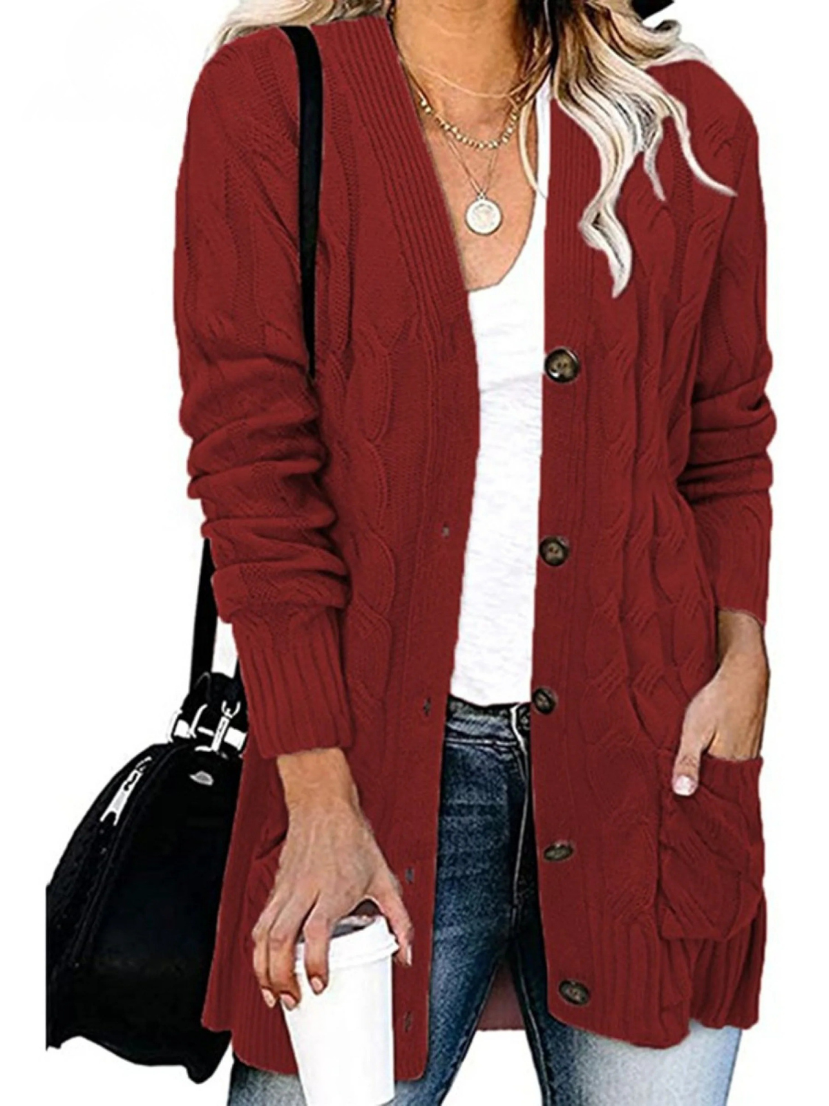 Loose Twist-button Jacket and Casual Knitted Cardigan