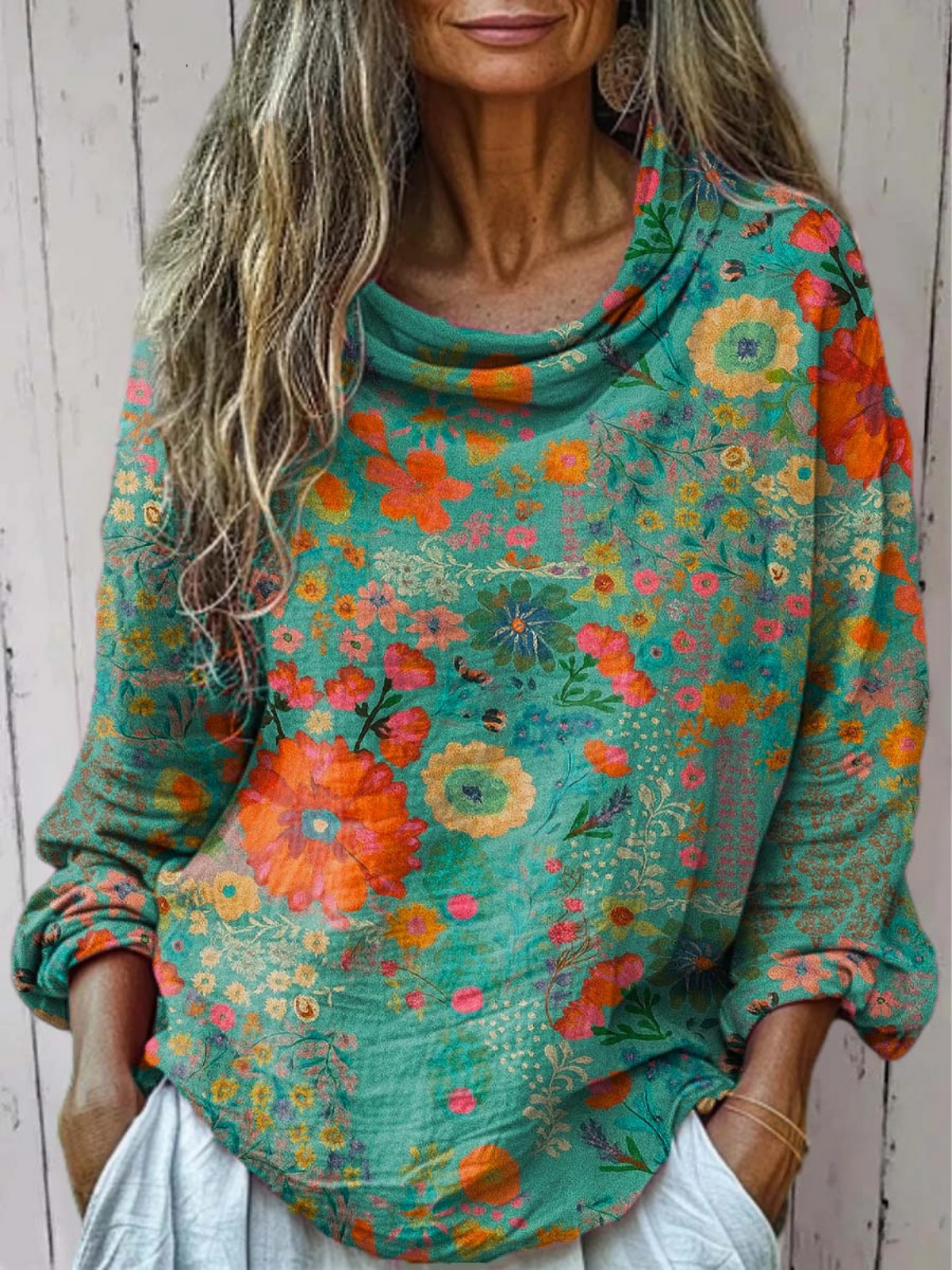 Women's Vintage Floral Art Print Casual Long Sleeve Comfortable Cotton Shirt