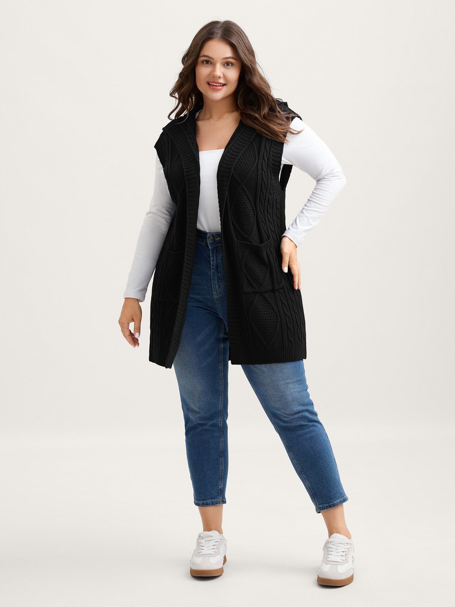 Twisted Hooded Sleeveless Knit Cardigan