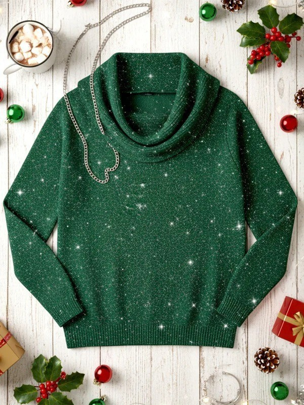 Women's Elegant Solid Color Loose Shiny Sweater