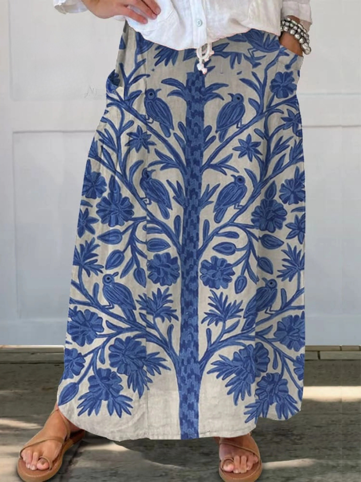 Women's Vintage Floral Art Print Casual Linen V-neck Shirt