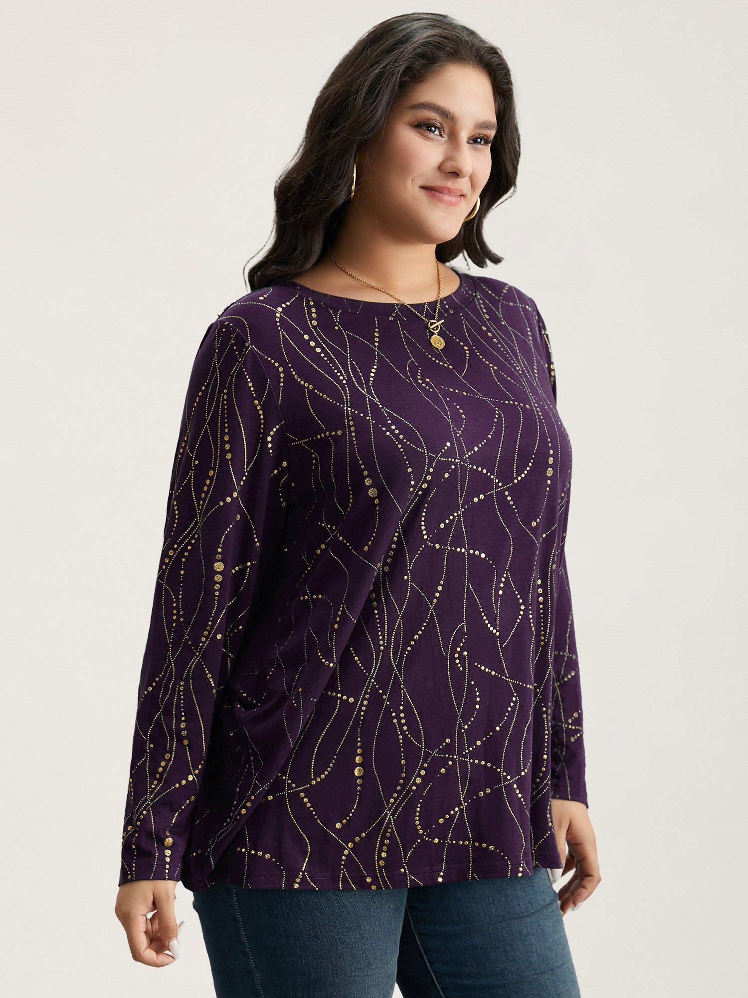 Polka Dot Contrast Round Neck T-shirt