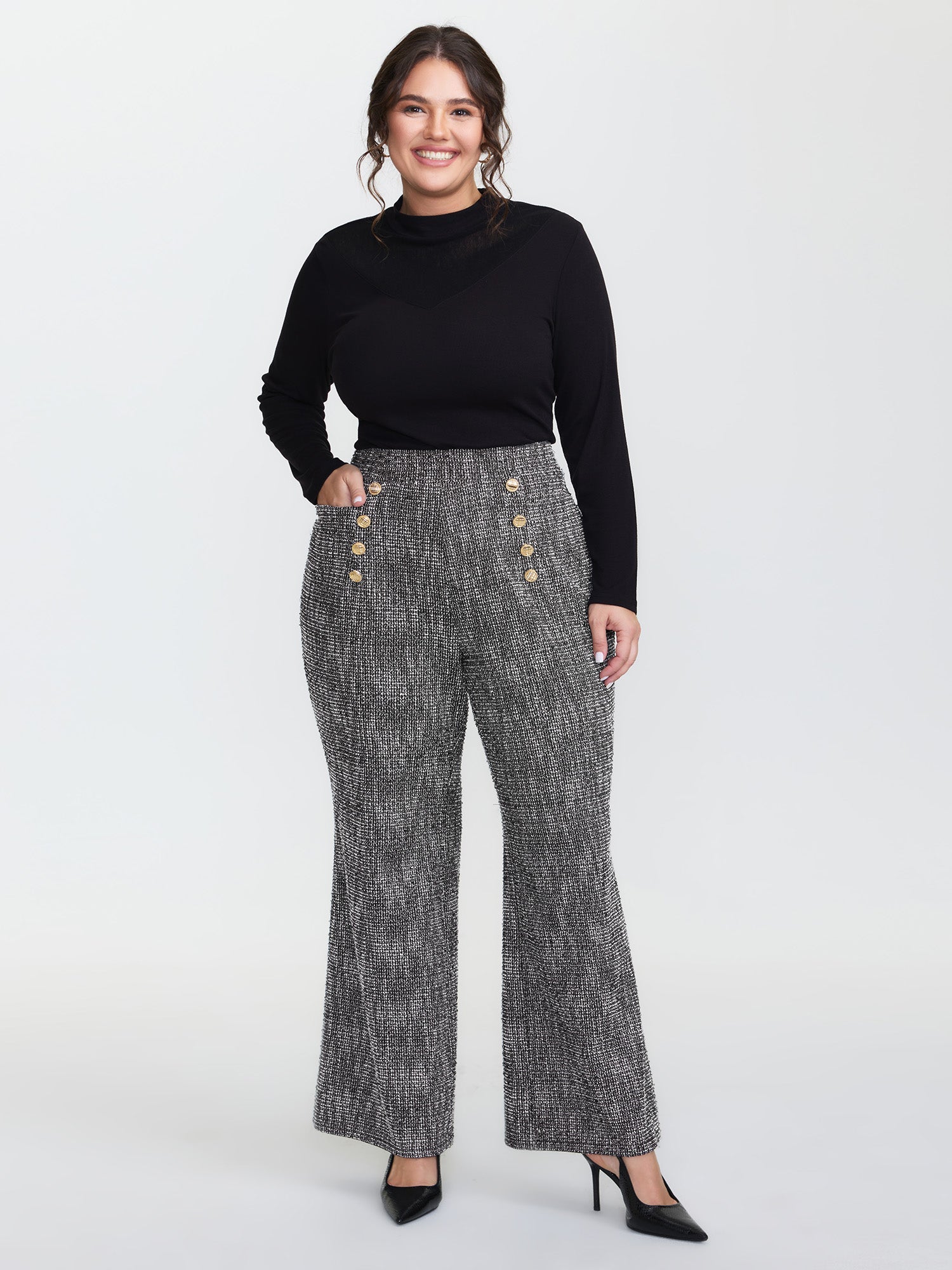 Tweed Metal Buttons Detail Pants