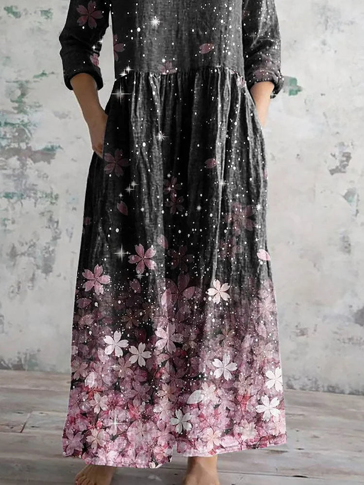 Women's Vintage Floral Print Casual Cotton Dress