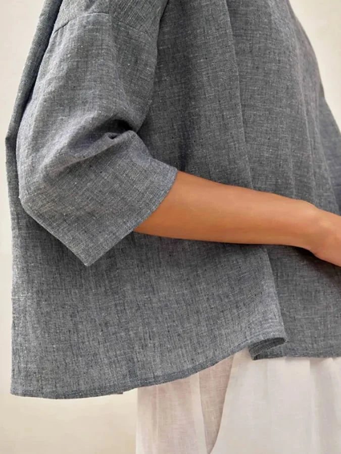 Women's Linen Casual Round Neck Casual Long Sleeve Top