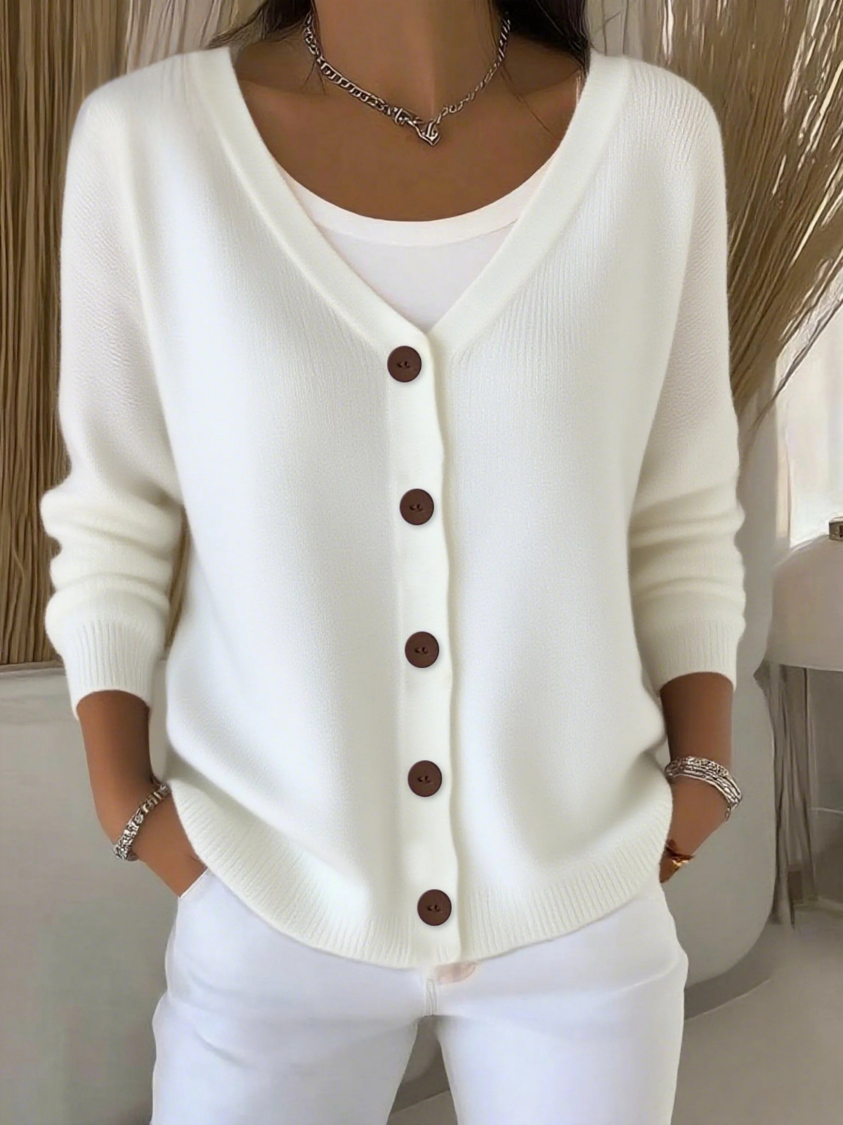 Women's Autumn Buttoned V-neck Cardigan Sweater