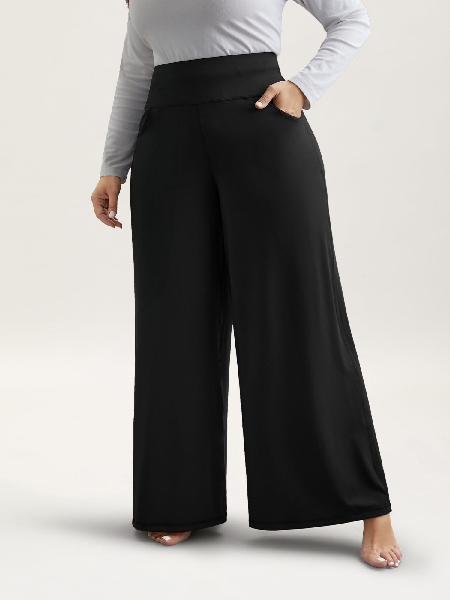 Super Stretchy Wide-Leg Casual Pocket Pants