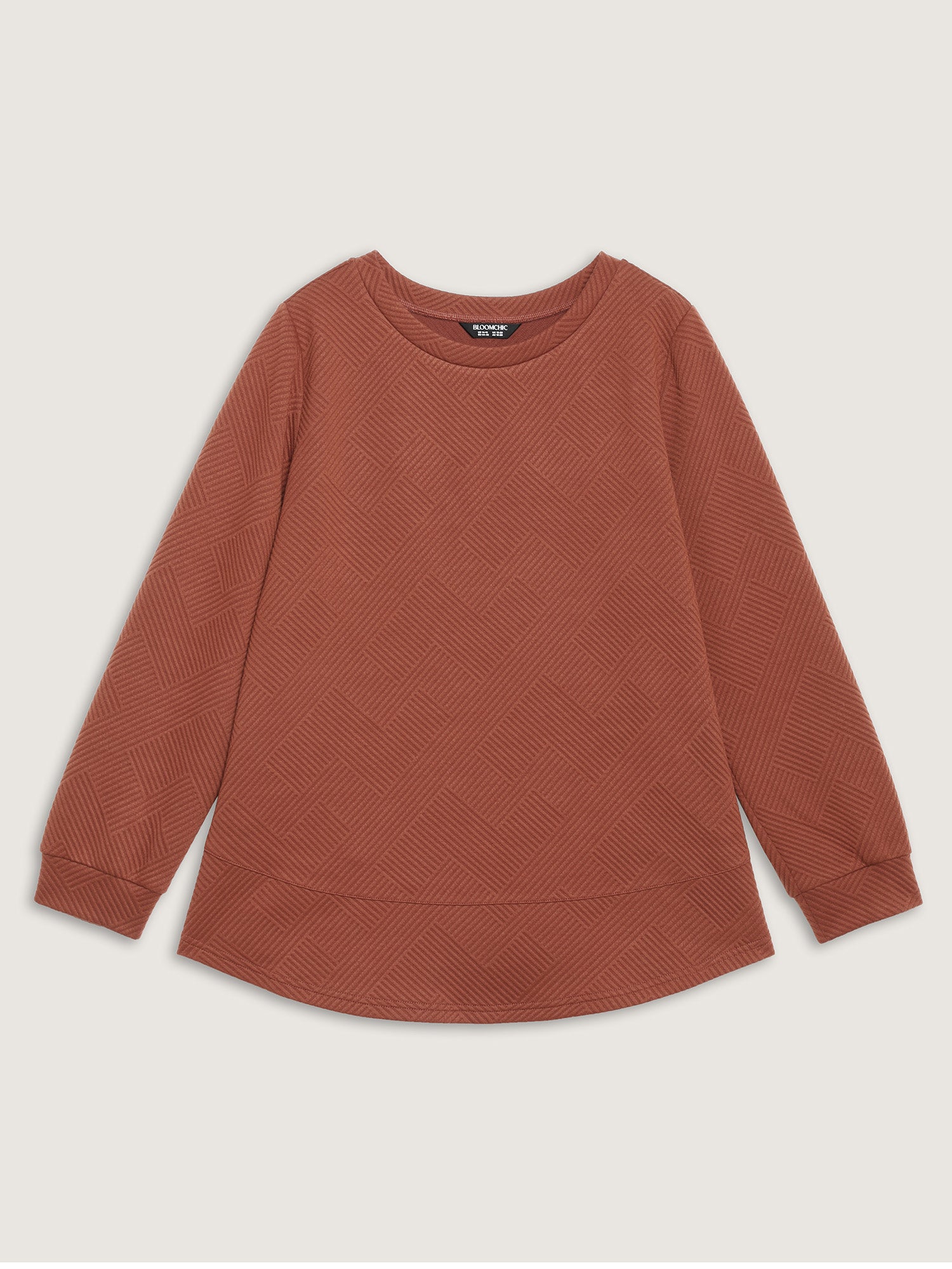 Textured Curvy Hem Round Neck Sweatshirt