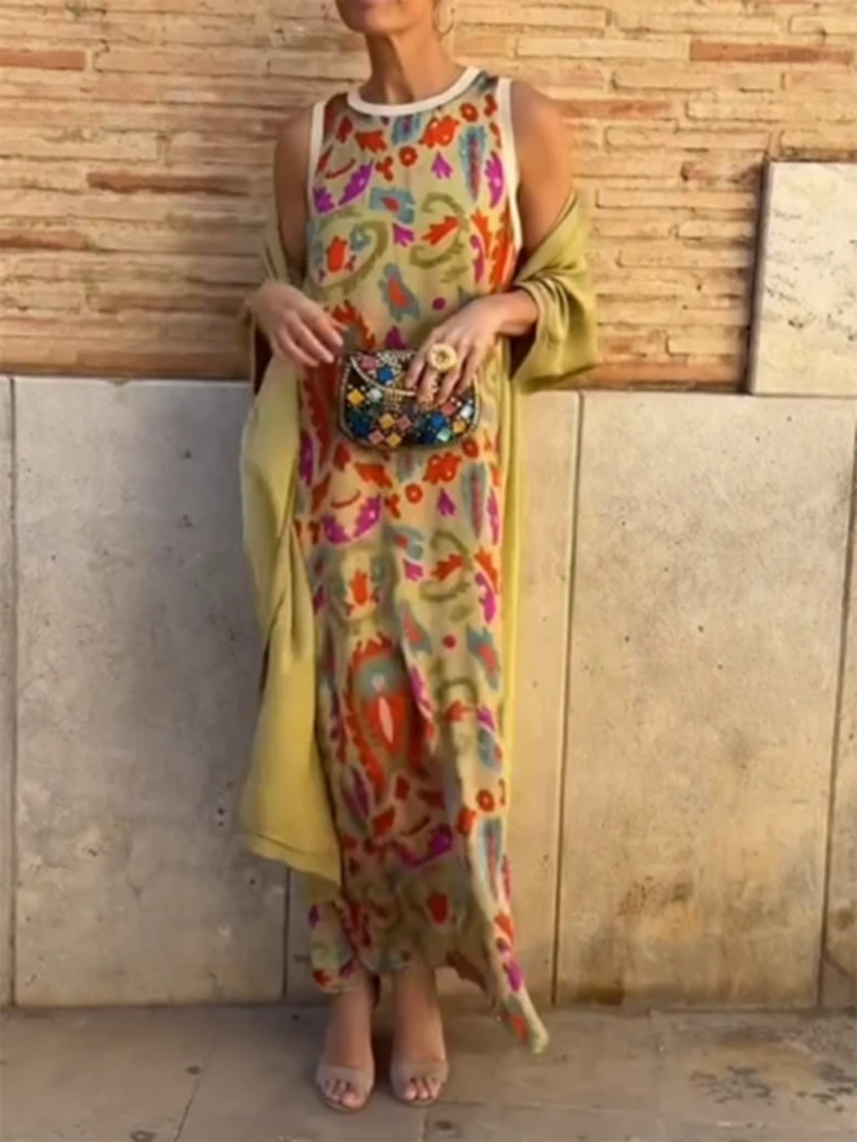 Women's Printed Satin Cardigan Dress Two-Piece Set