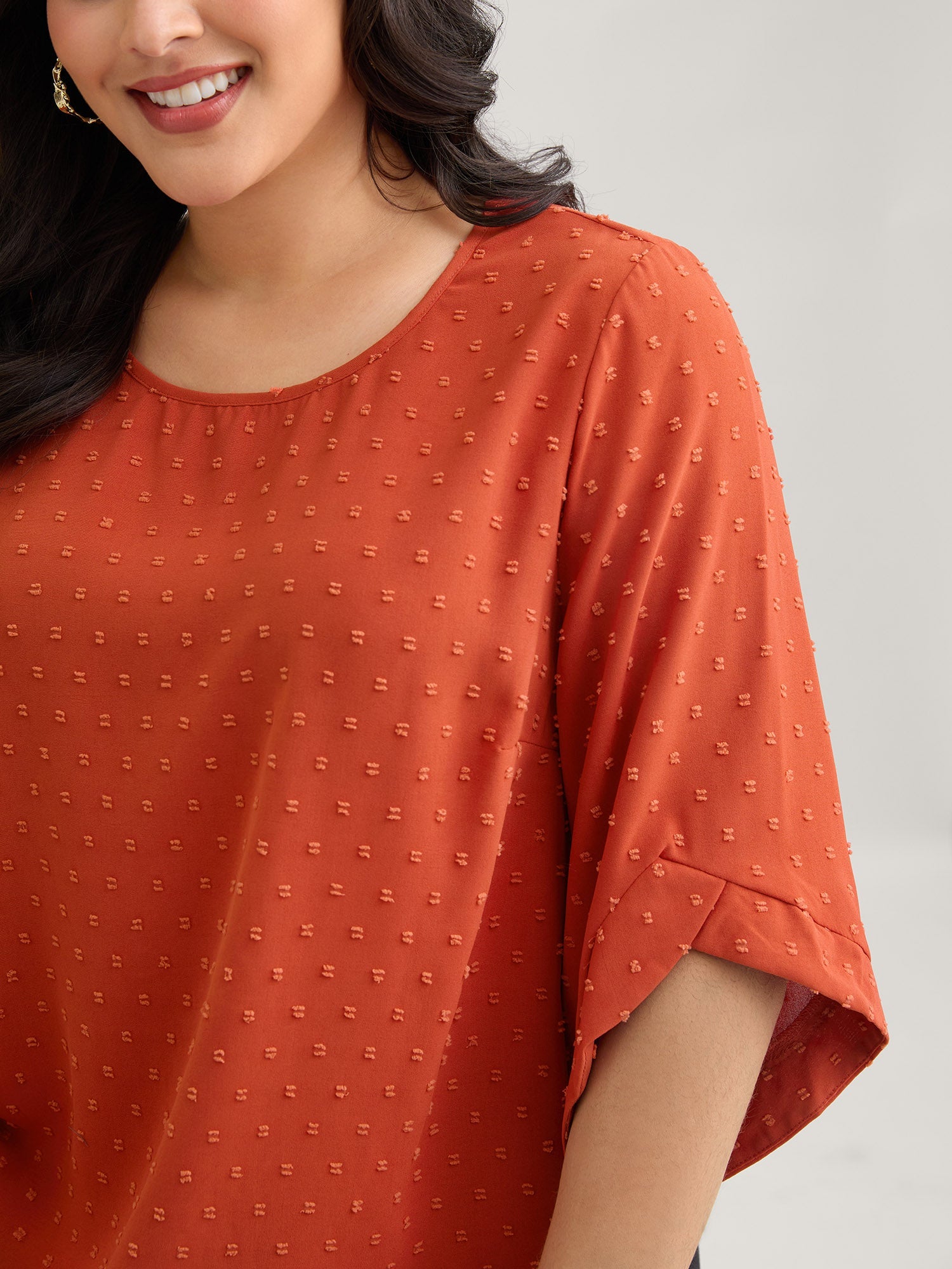 Textured Round Neck Bell Sleeve Blouse