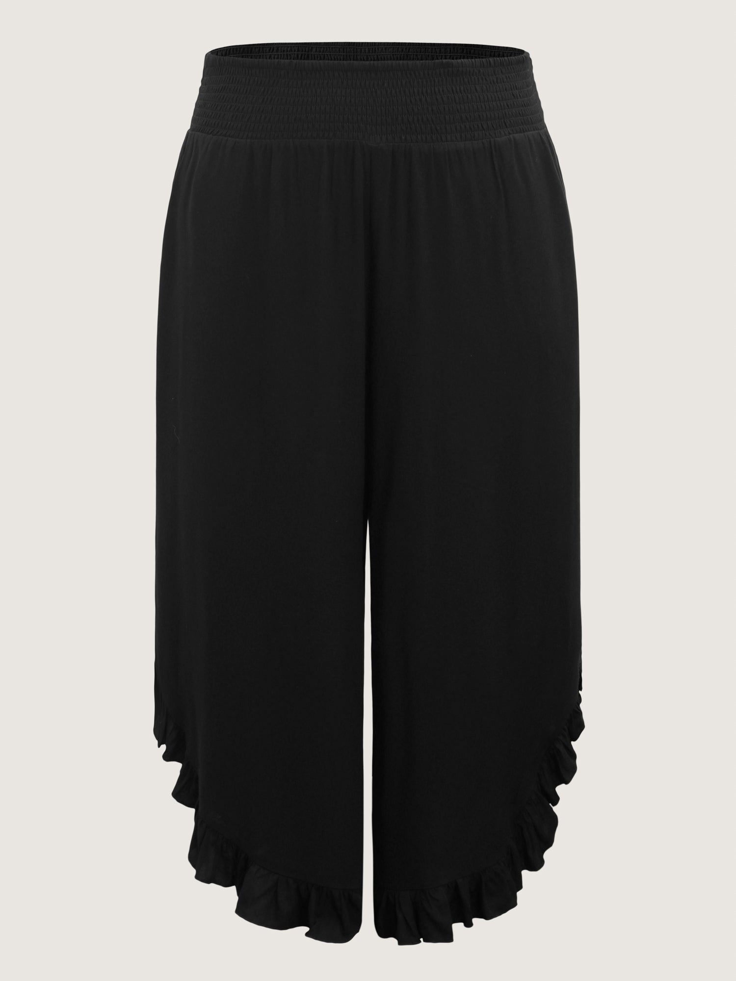 Ruffled Curvy Hem Wide-Leg Pants