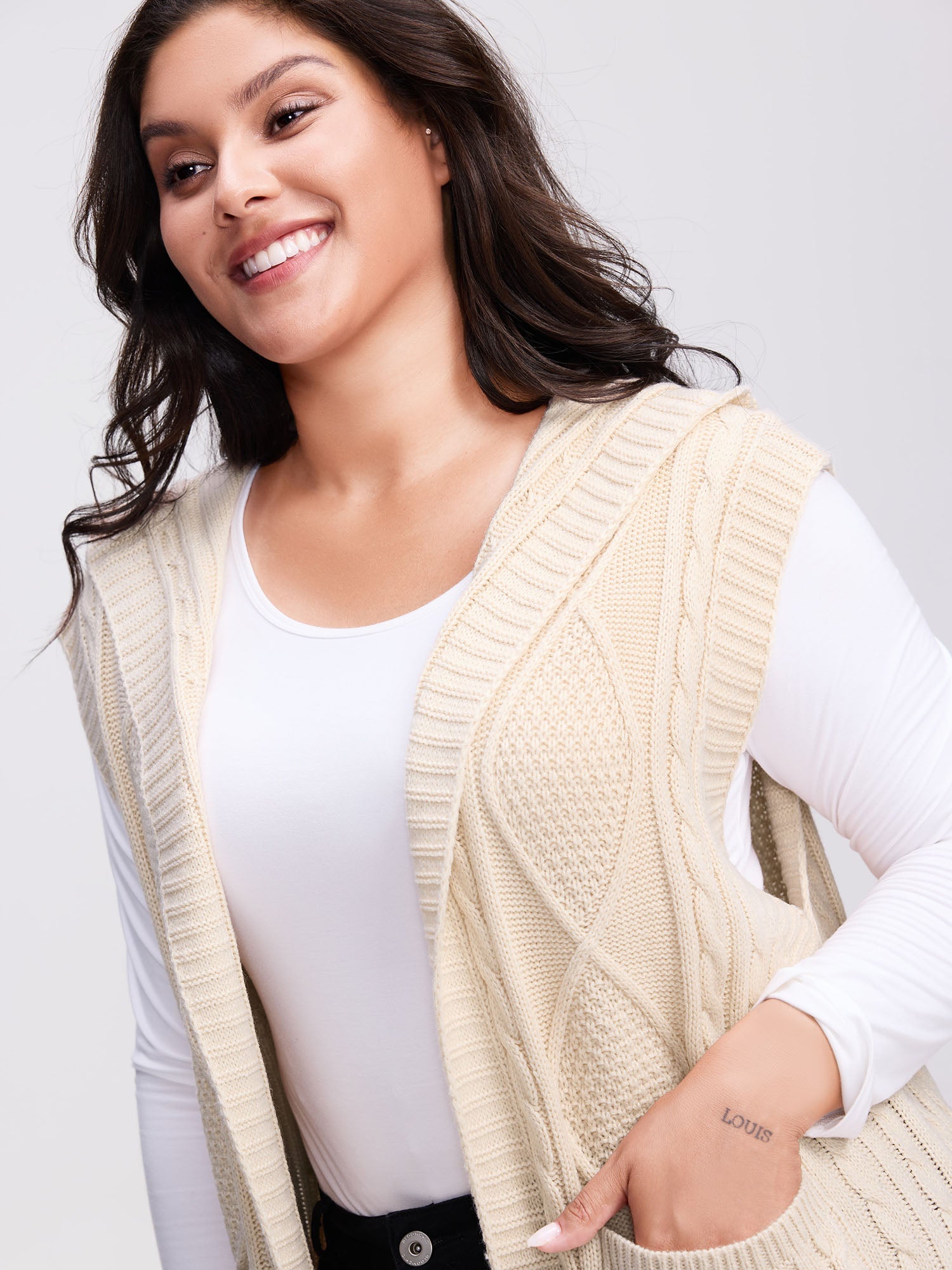 Twisted Hooded Sleeveless Knit Cardigan