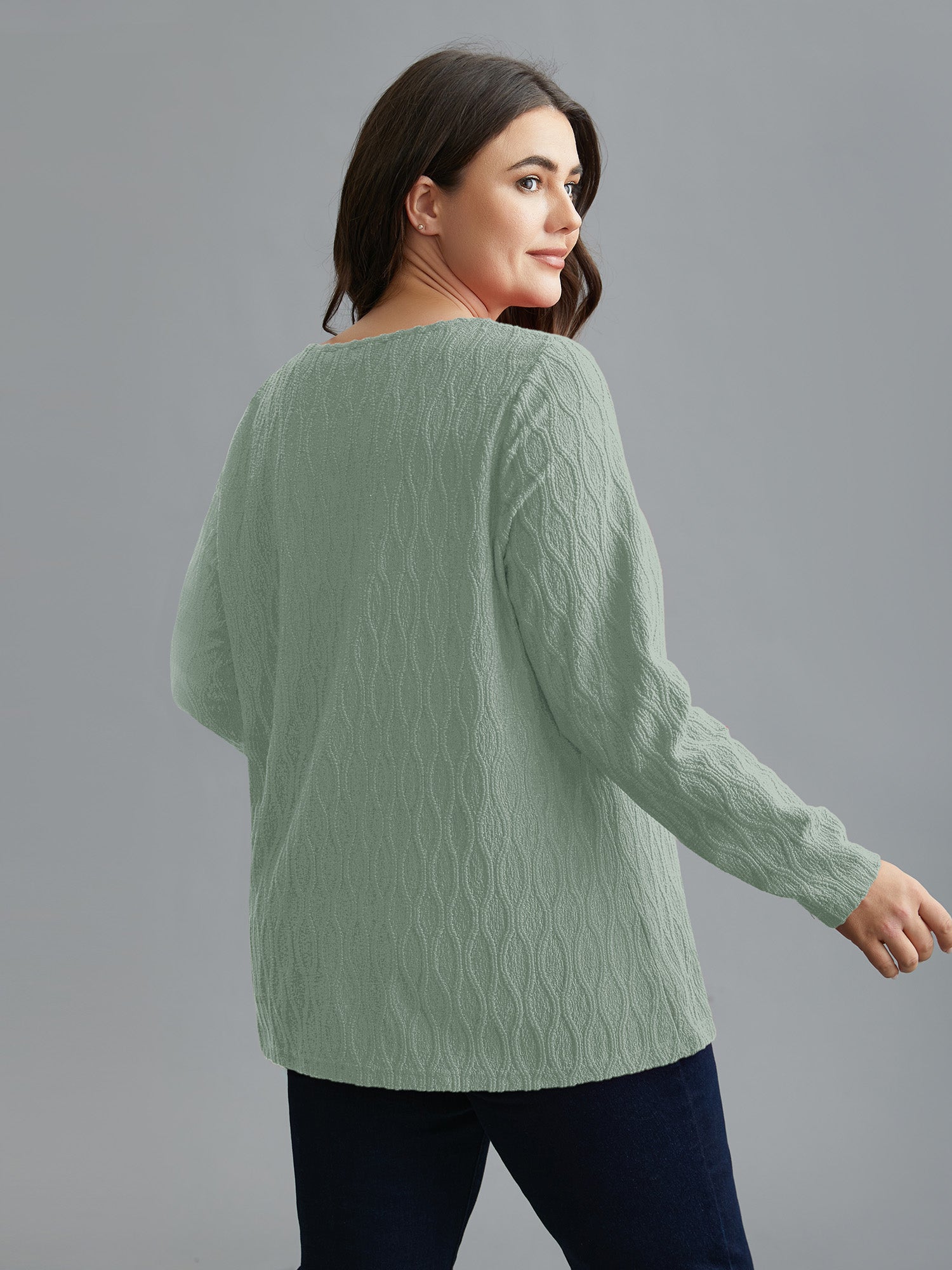 Textured Keyhole Gathered Knit Top