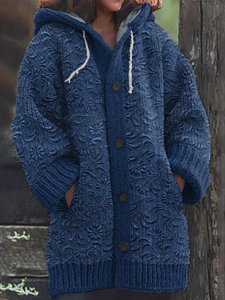 Vintage Western Floral Lace Knit Hooded Cardigan