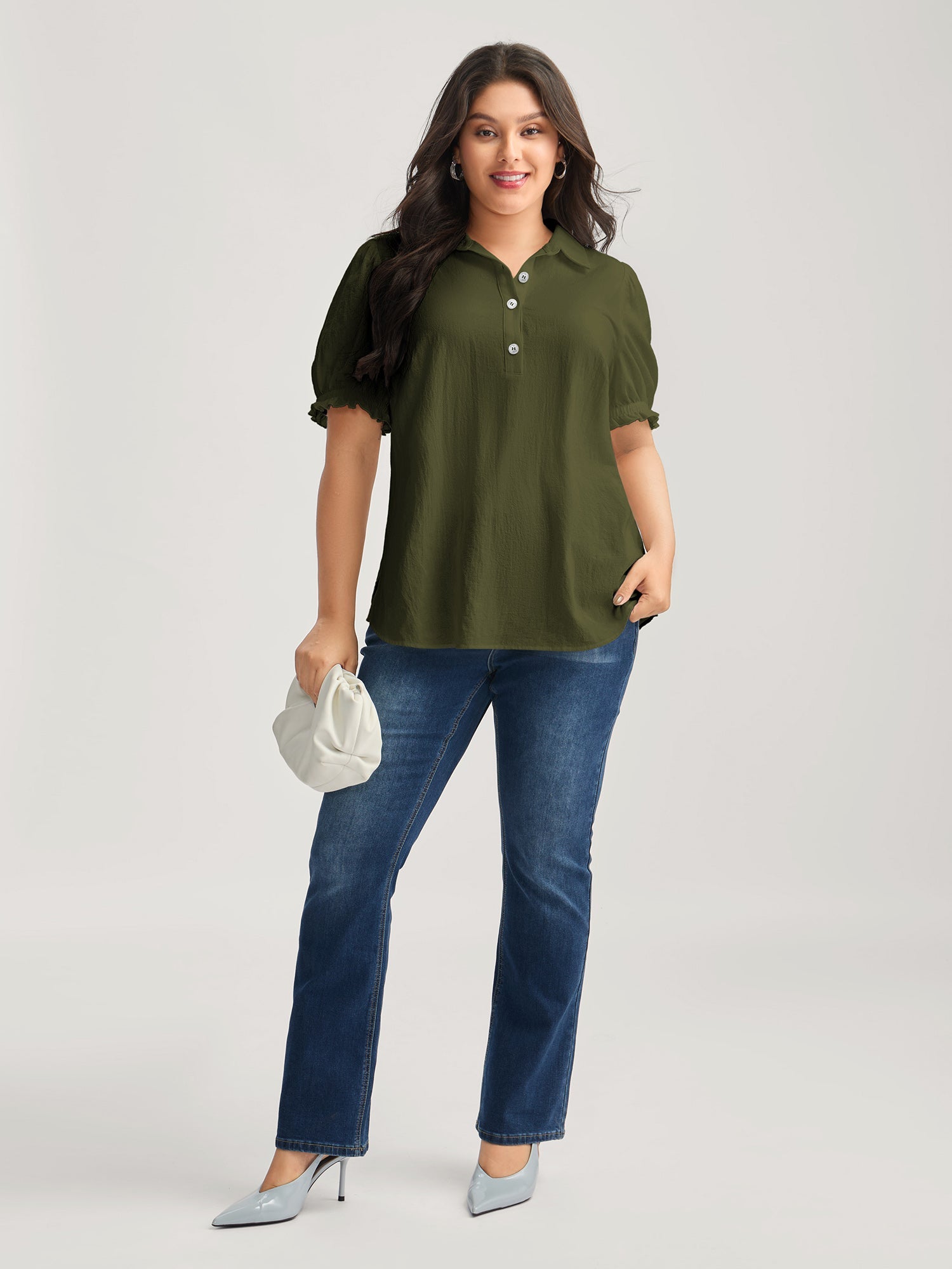 Pure Cotton Ruffled Puffy Sleeve Blouse