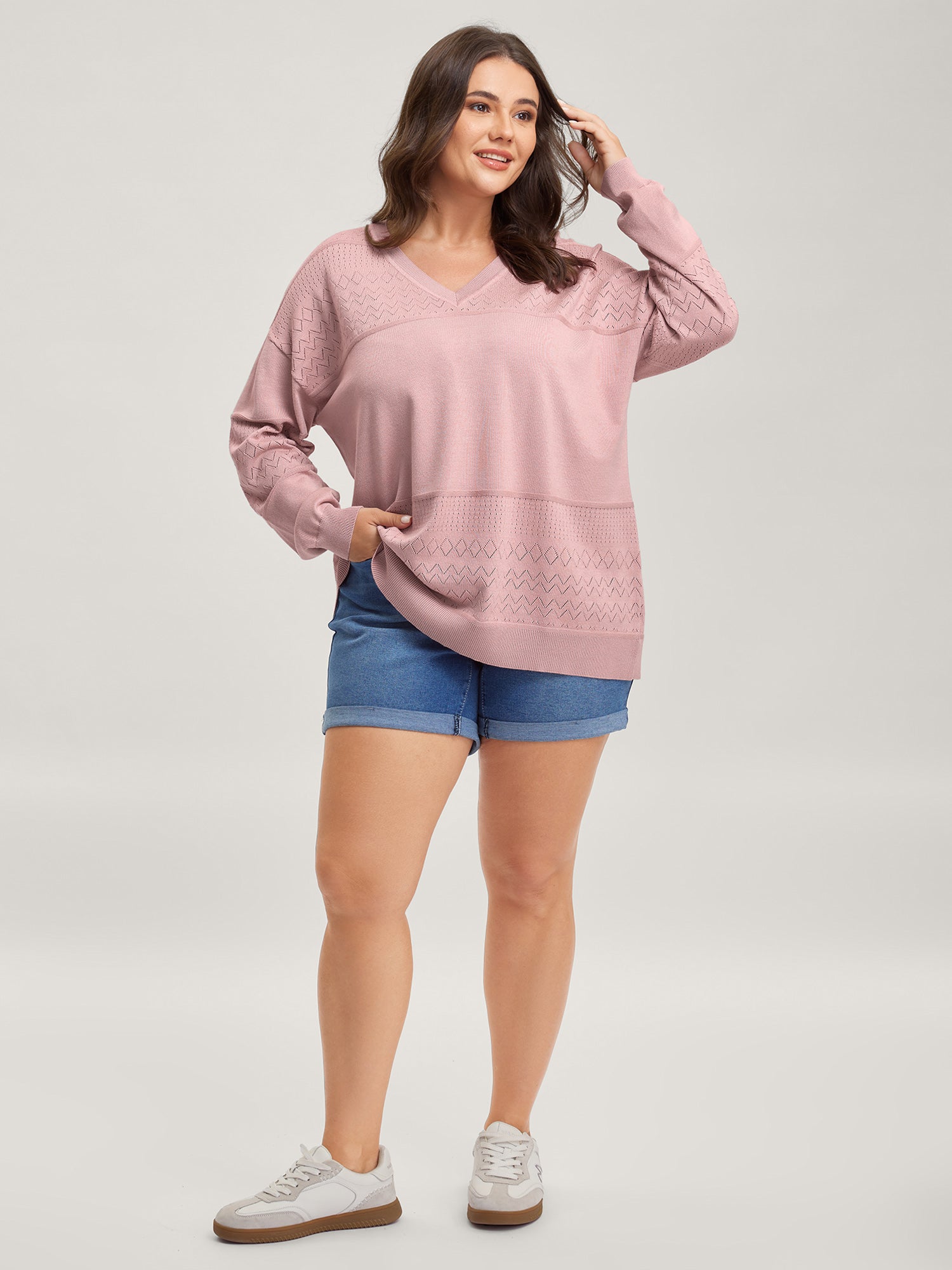 Supersoft Textured Eyelet Trim Pullover
