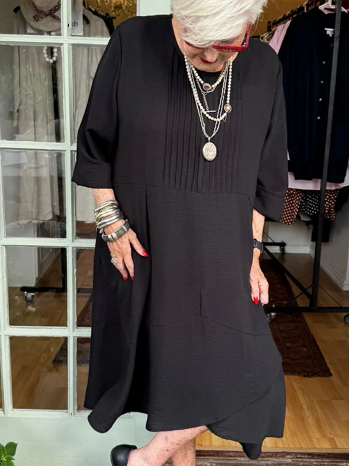 Accordion Pleated Irregular Hem Linen Dress