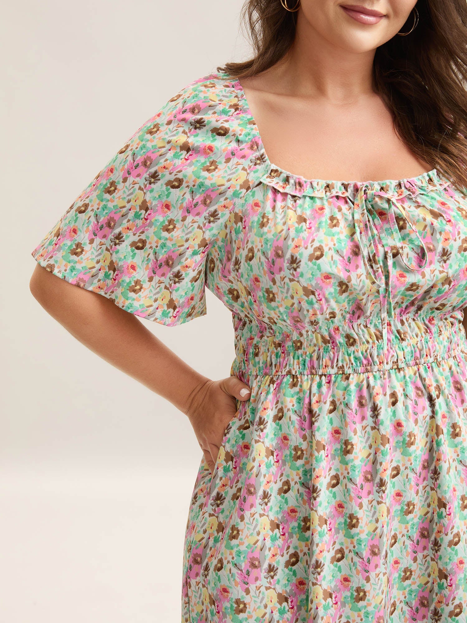 Smocked Waist Floral Ties Tiered Maxi Dress