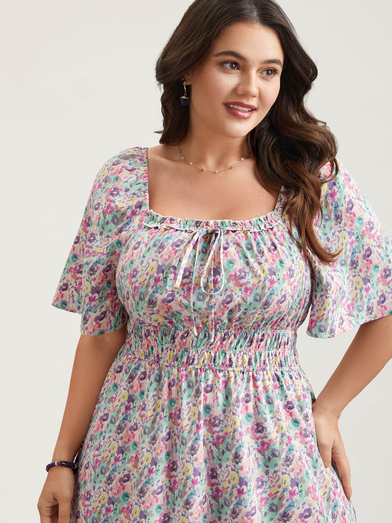 Smocked Waist Floral Ties Tiered Maxi Dress