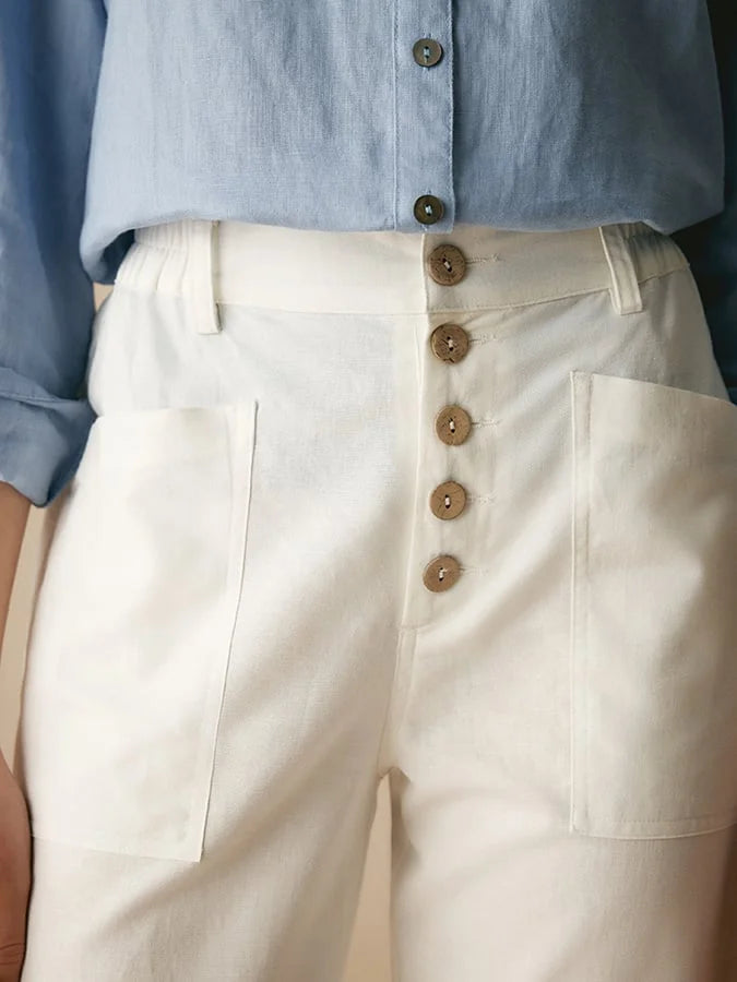 Women's Linen Simple Button Trousers