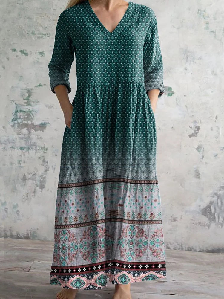 Women's Retro Ethnic Printed Casual Cotton Dress