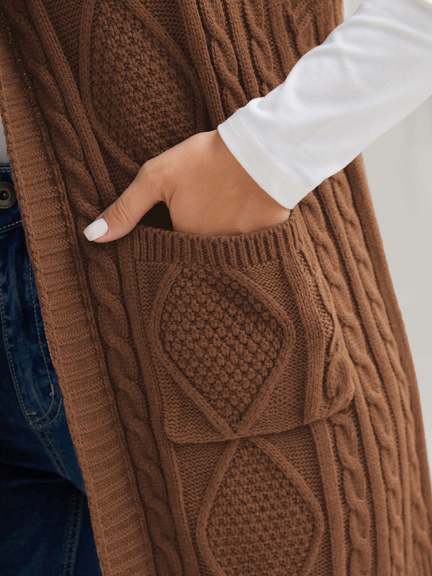 Twisted Hooded Sleeveless Knit Cardigan