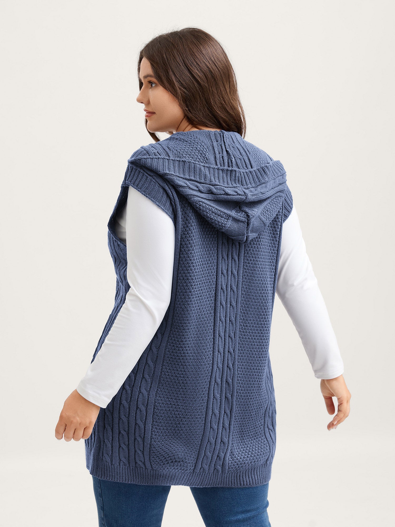 Twisted Hooded Sleeveless Knit Cardigan
