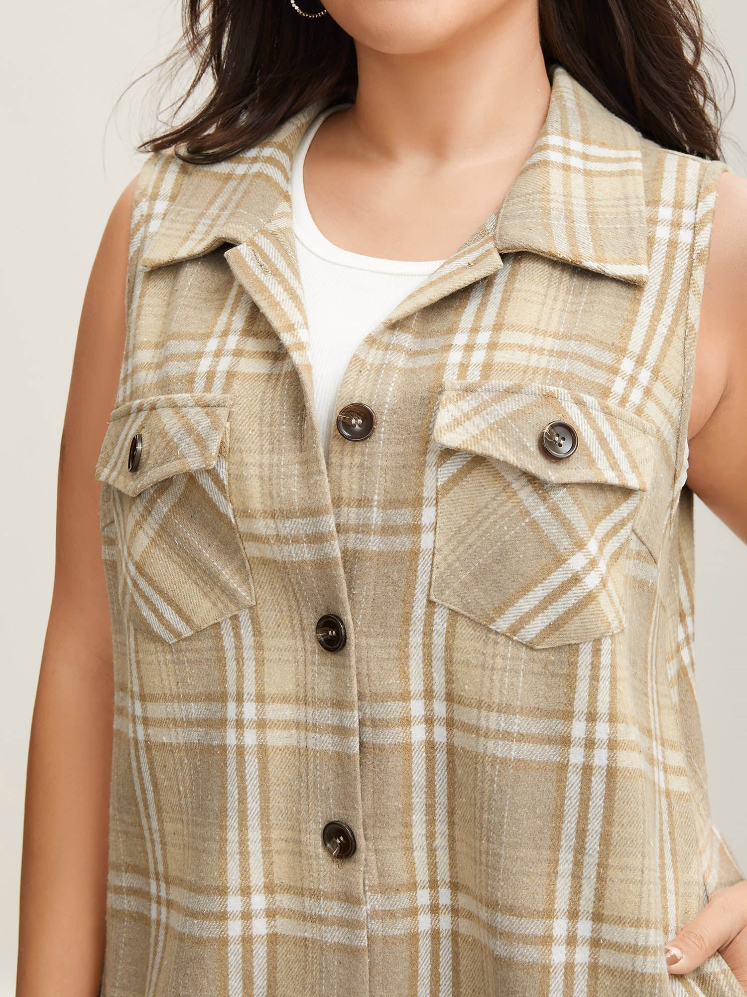 Plaid Flap Detail Sleeveless Jacket