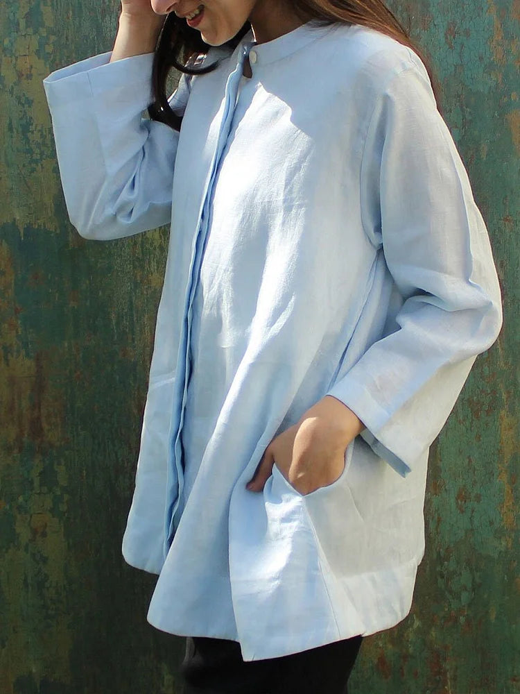 Women's Solid Color Casual Cotton And Linen Top