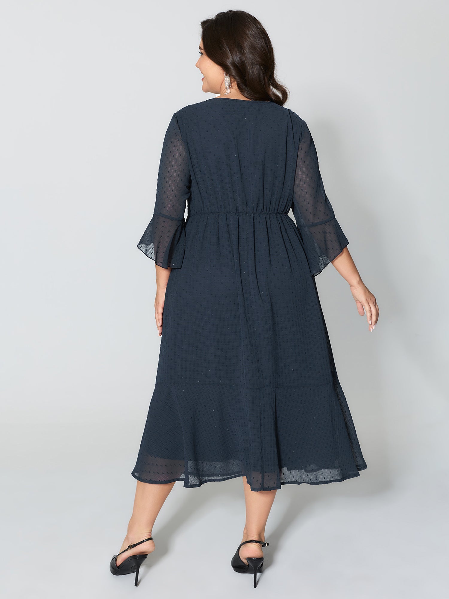 Textured Ruffled Sleeve Sheer Maxi Dress