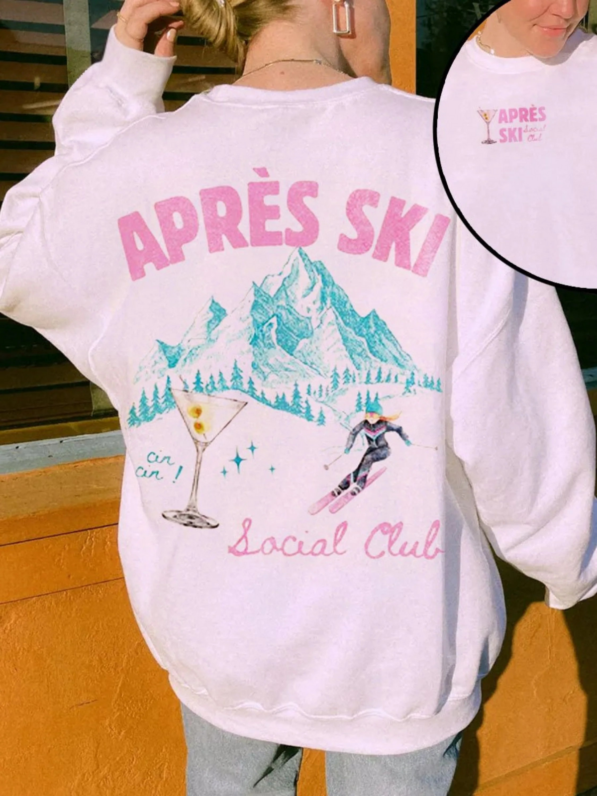 Vintage Apres Ski Print Casual Sweatshirt