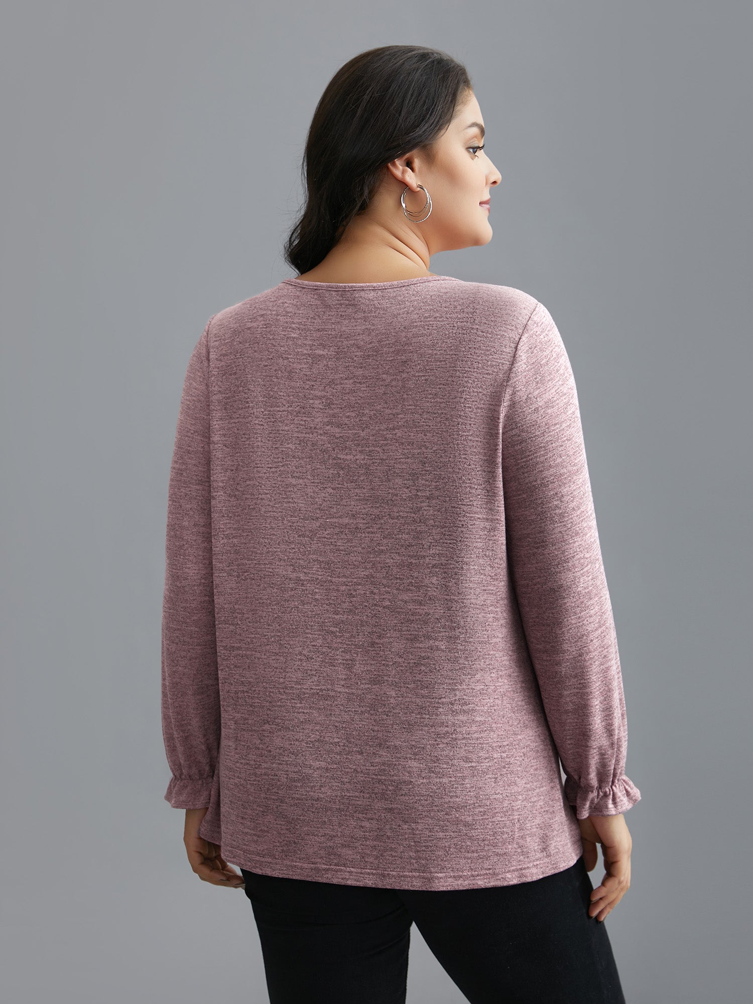 Round Neck Heather Pleated T-shirt