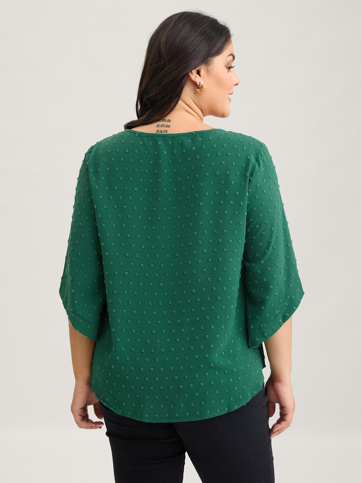 Textured Round Neck Bell Sleeve Blouse