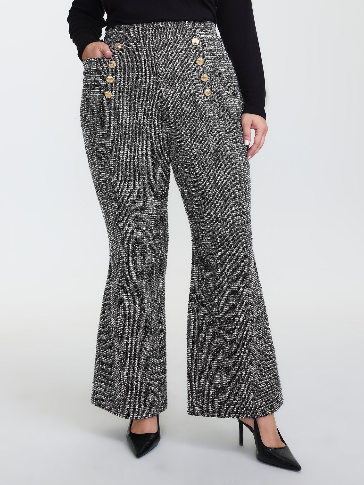Tweed Metal Buttons Detail Pants