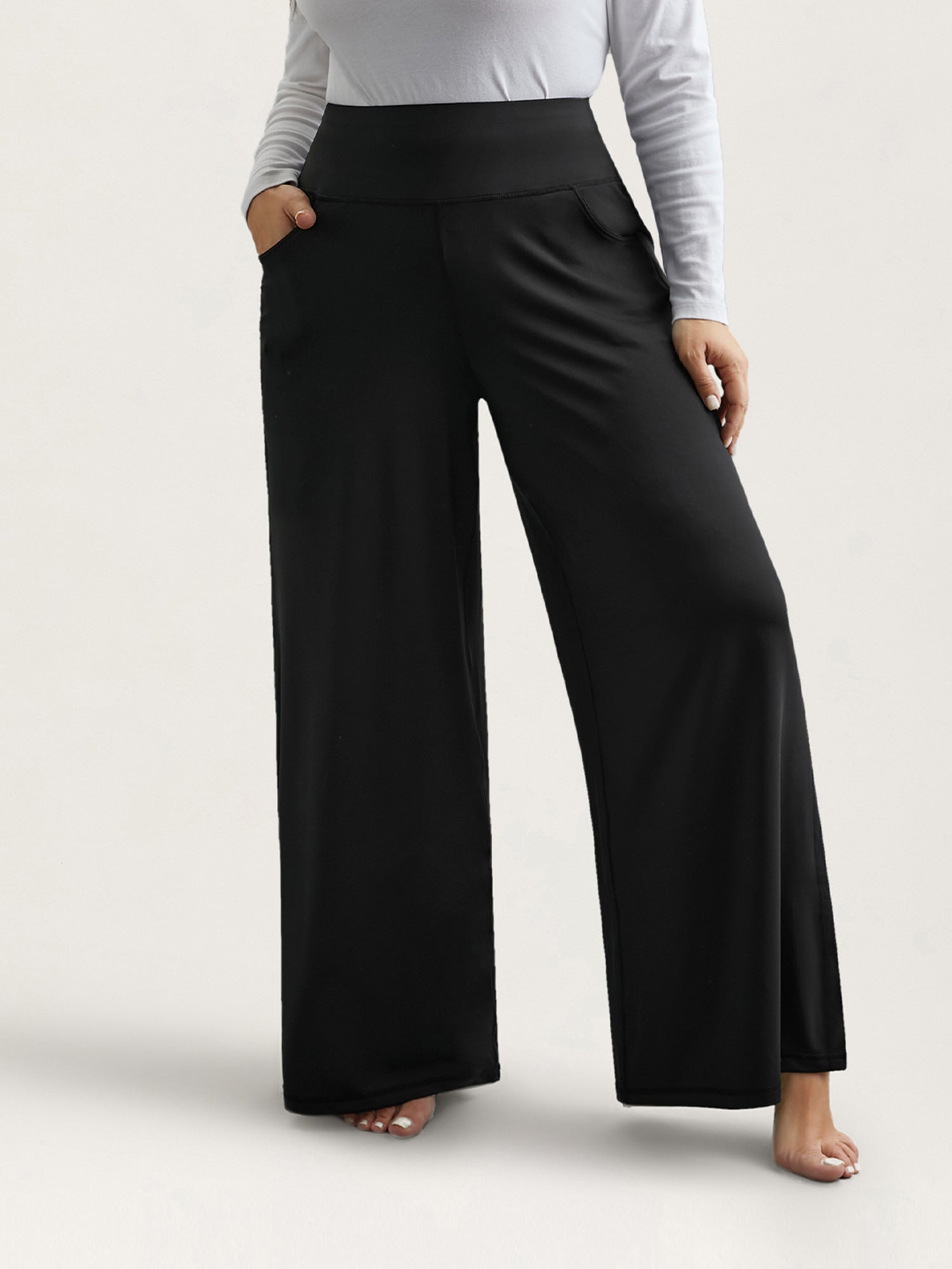 Super Stretchy Wide-Leg Casual Pocket Pants