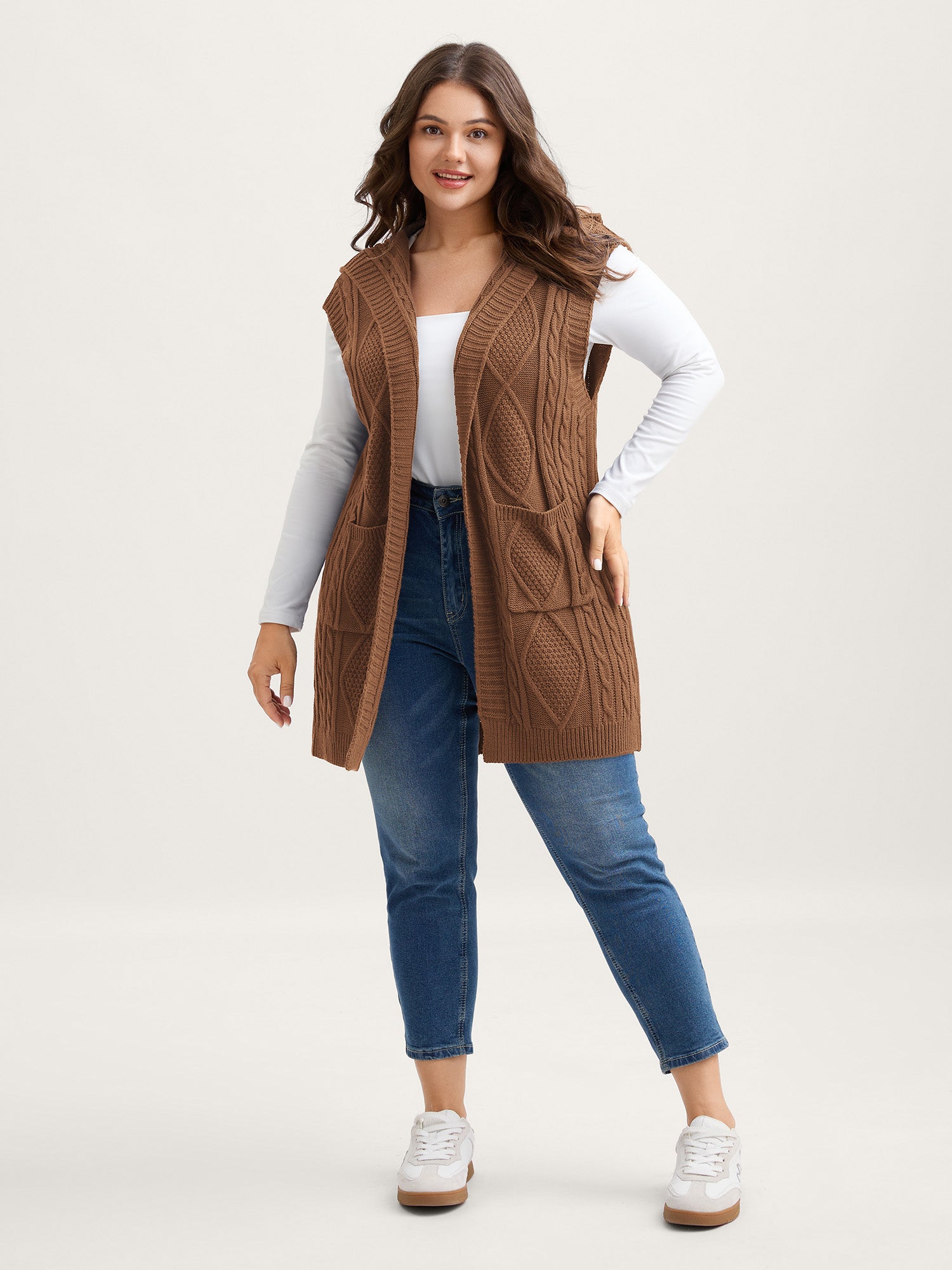 Twisted Hooded Sleeveless Knit Cardigan