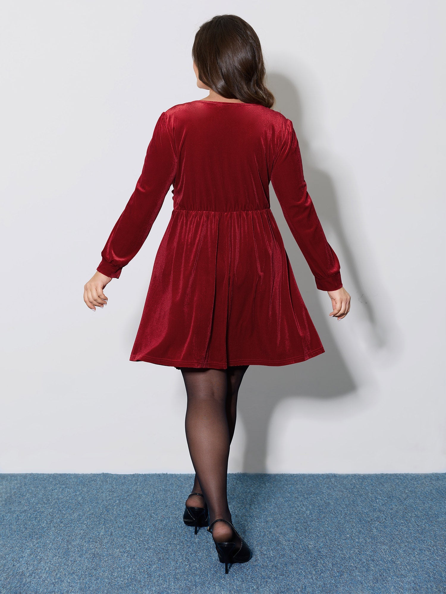 Velvet Twisted Waist Stretchy Knee-Length Dress