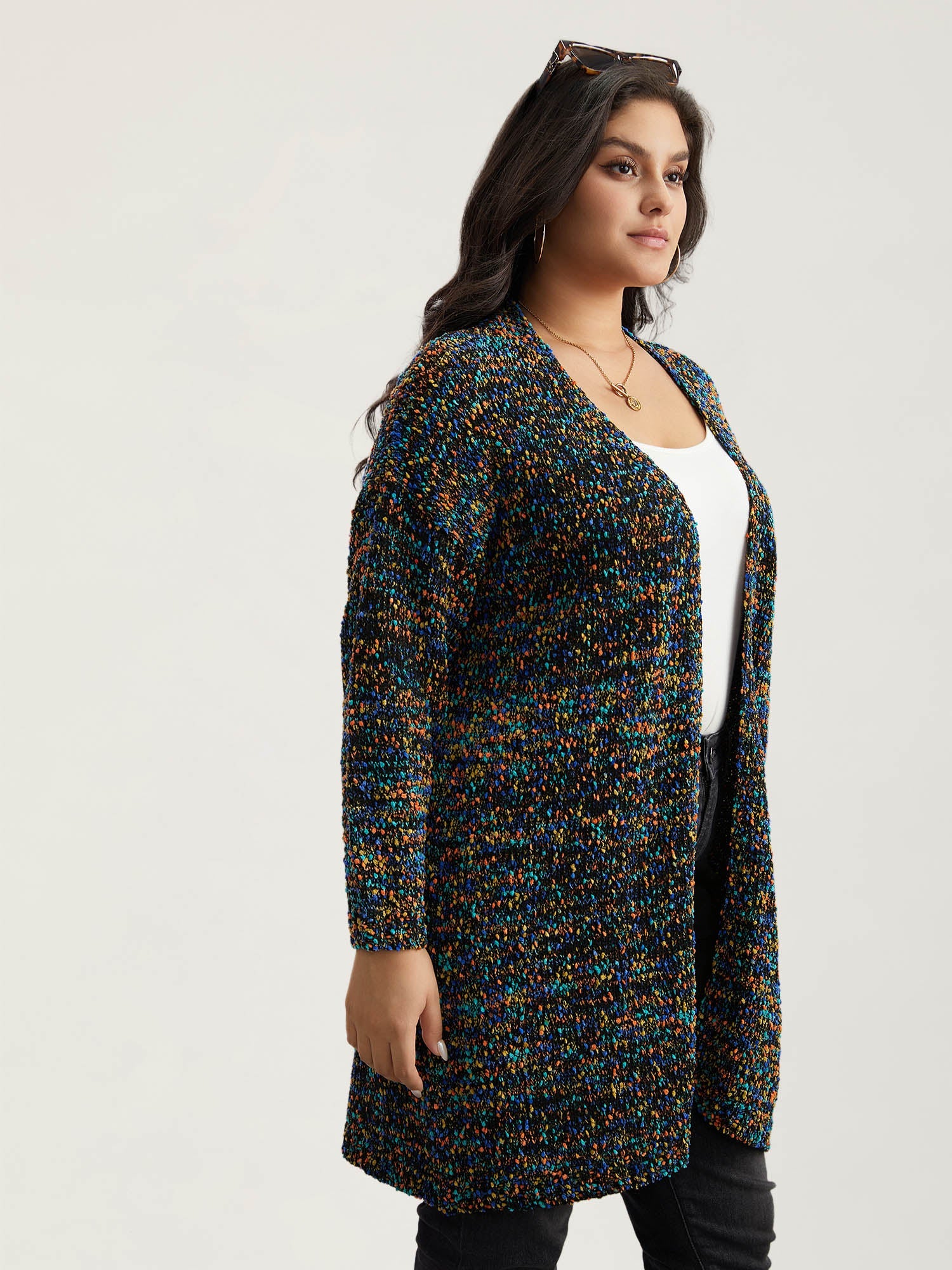 Color Textured Open Front Cardigan