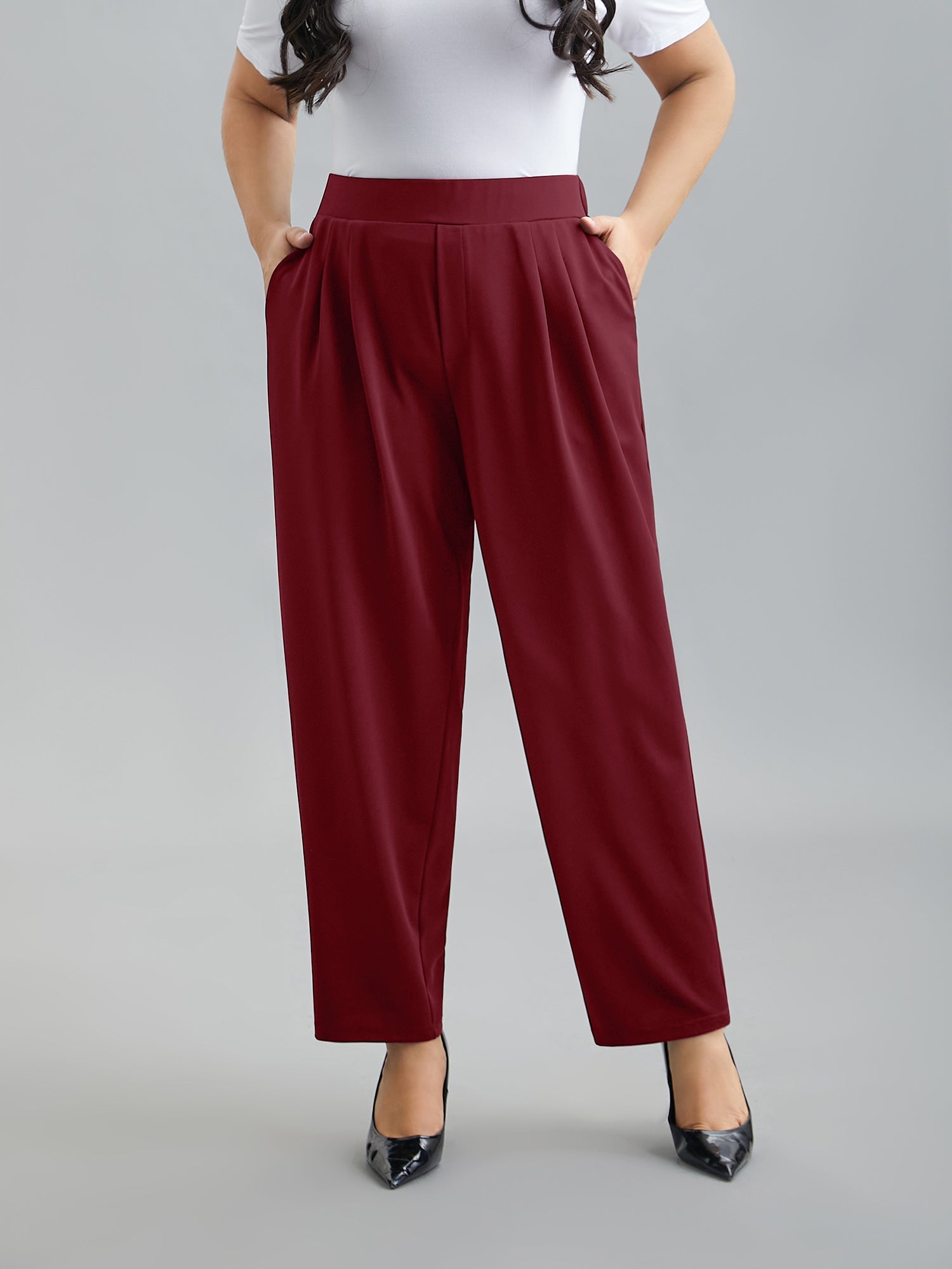 Stretchy-Waist Straight Leg Pants