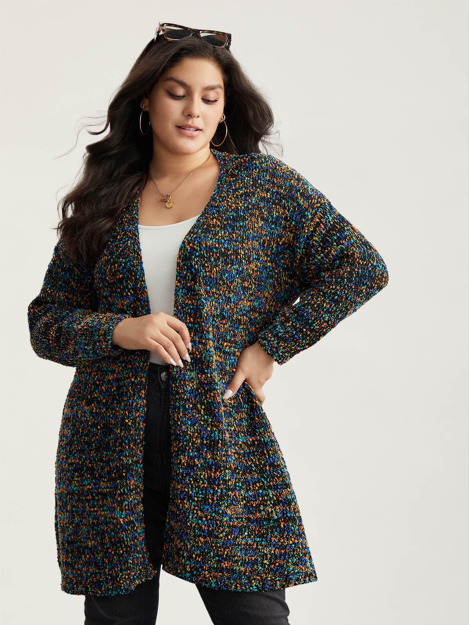 Color Textured Open Front Cardigan