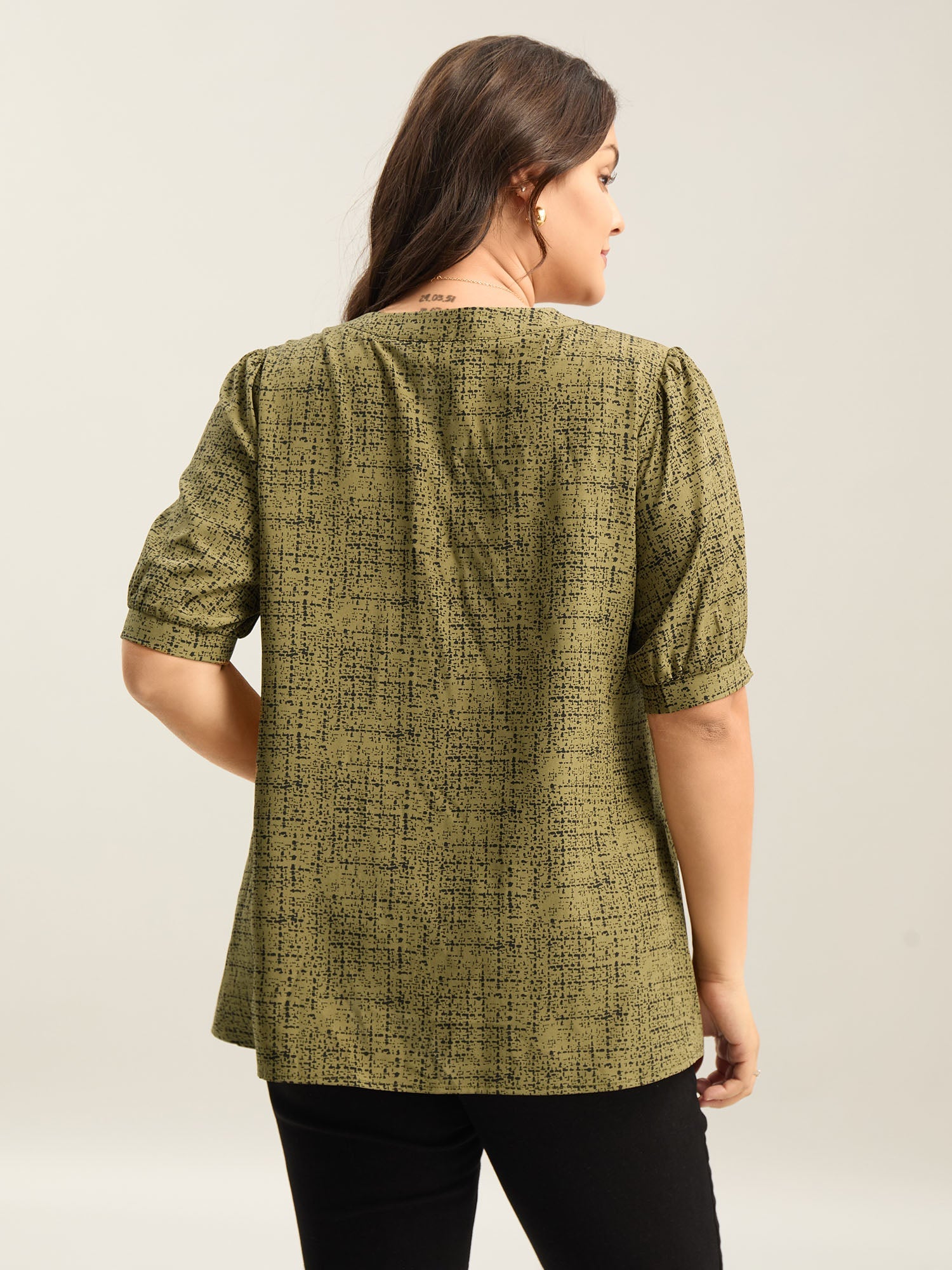 Geometric Print Puff Sleeve Blouse