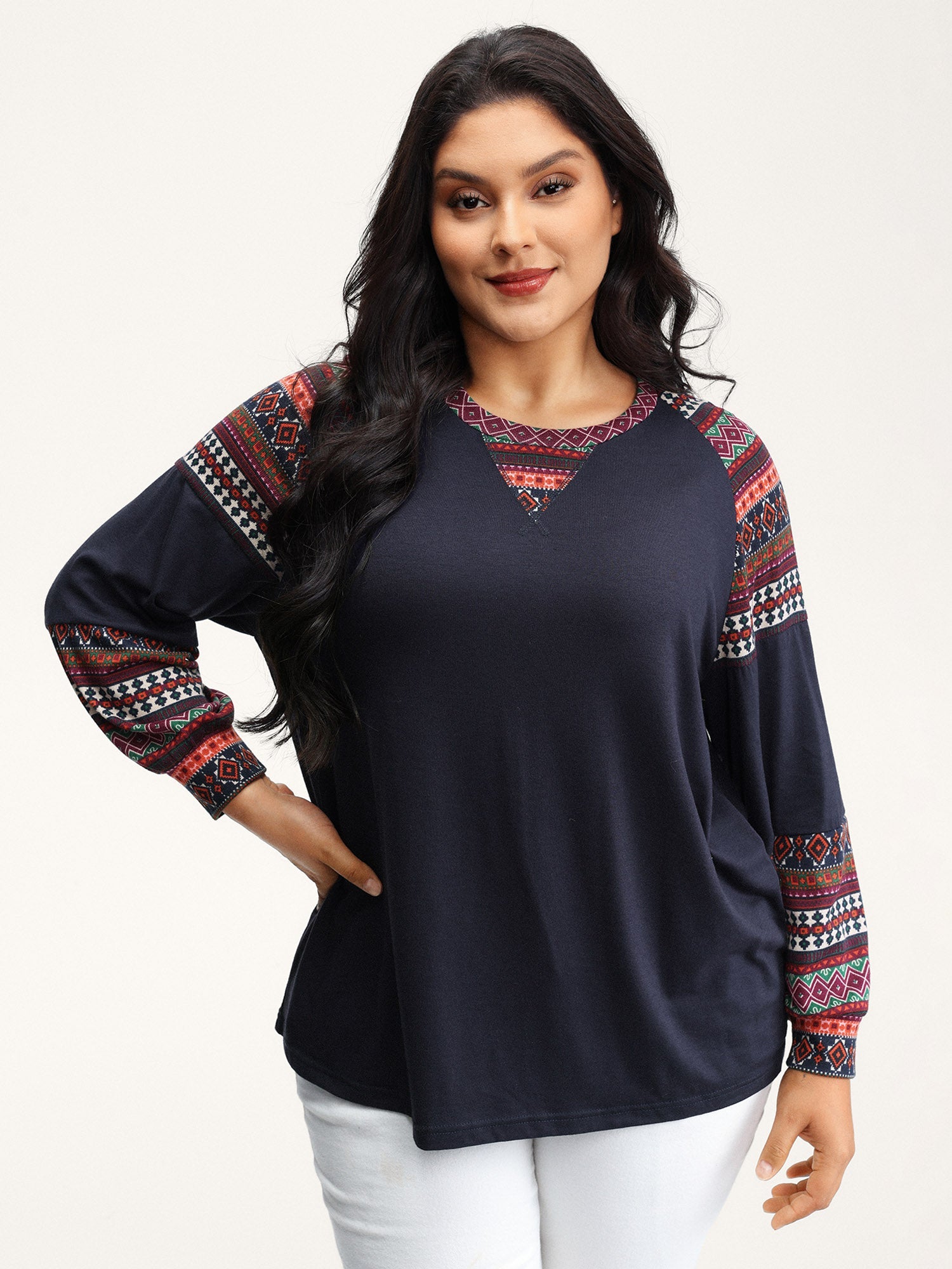 Supersoft Boho Stripes Spliced T-Shirt